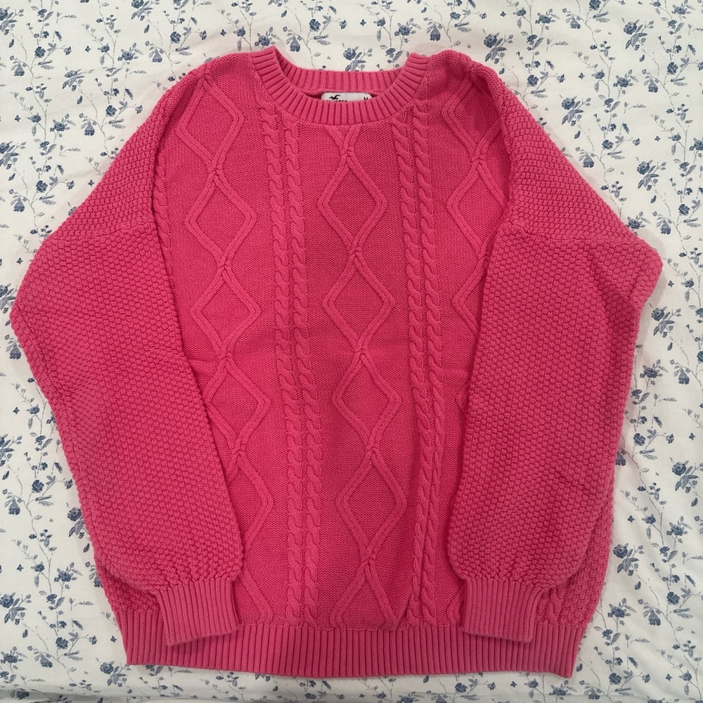 Hollister Vibrant Pink Cable Knit Sweater